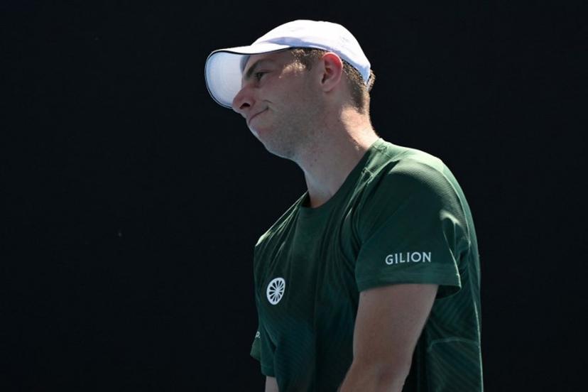 Netherlands' Tallon Griekspoor reacts while playing against Poland's Hubert Hurkacz during their men's singles match on day three of the Australian Open tennis tournament in Melbourne on January 14, 2025.  Paul Crock / AFP