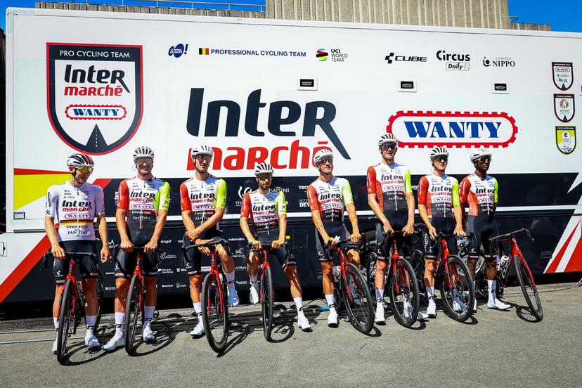 Intermarche-Wanty riders pictured in action during a training session ahead of the 2025 Tour de France cycling race, in Lille, France, on Friday 04 July 2025. The 112th edition of the Tour de France starts on Saturday 5 July in Lille, France, and will finish in Paris, France on the 27th of July. BELGA PHOTO DAVID PINTENS