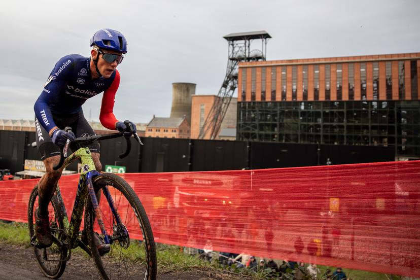 Belgian Thibau Nys pictured in action during the men elite race of the 'Exact Cross Beringen' cyclocross cycling event, Saturday 12 October 2024 in Beringen, race 1/7 of the Exact Cross competition. BELGA PHOTO DAVID PINTENS