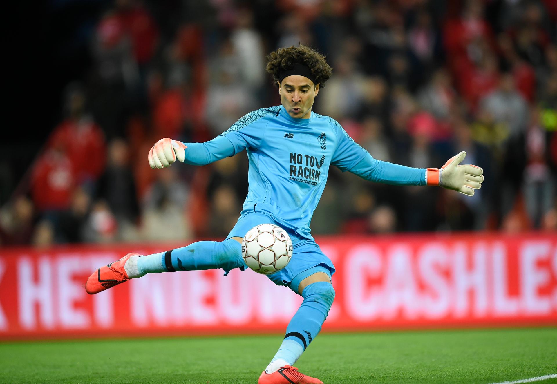 Standard's goalkeeper Guillermo Ochoa pictured in action during a soccer match between Standard de Liege and Club Brugge, Thursday 16 May 2019 in Liege, on day 9 (out of 10) of the Play-off 1 of the 'Jupiler Pro League' Belgian soccer championship. BELGA PHOTO JOHN THYS