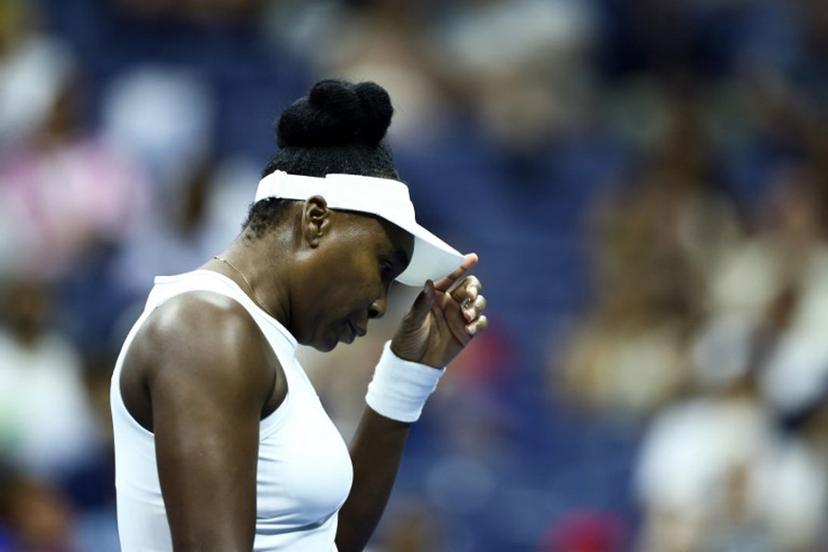 USA's Venus Williams wipes off sweat during the match against USA's Sofia Kenin during the women's singles first round tennis match on day one of the US Open tennis tournament at the USTA Billie Jean King National Tennis Center in New York City on August 30, 2026.  CHARLY TRIBALLEAU / AFP
