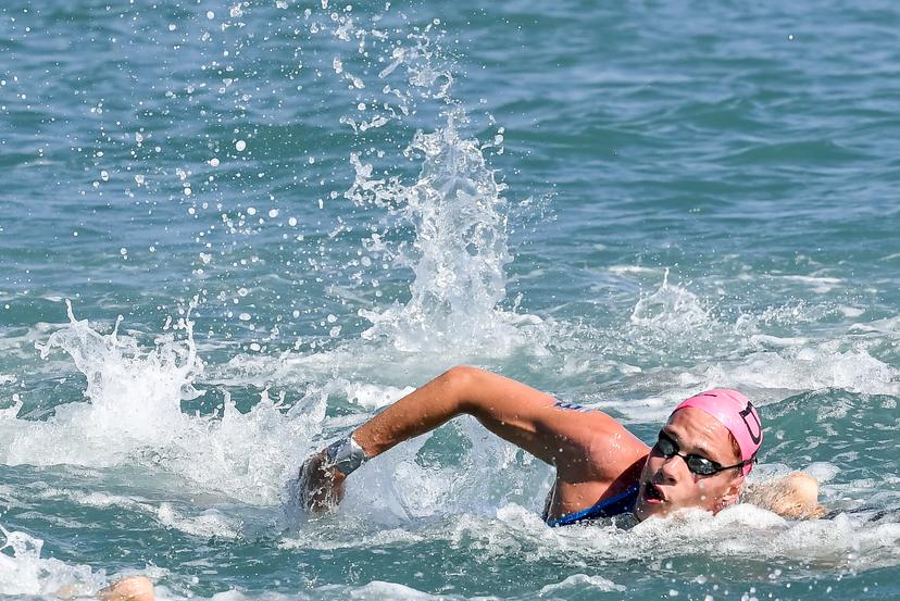 Belgian Logan Vanhuys and pictured in action during the men's 10km open water at the swimming European championships in Rome, Italy, Sunday 21 August 2022. The European Swimming Championships 2022 take place from 11 to 21 August. BELGA PHOTO NIKOLA KRSTIC