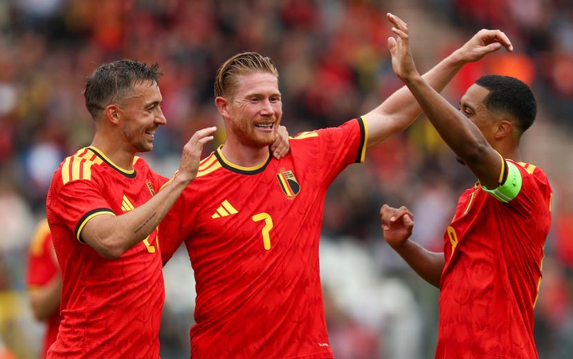 Belgium's Kevin De Bruyne celebrates after scoring during a friendly soccer game between Belgian national team Red Devils and Tunisia, Saturday 06 June 2026 in Brussels, part of the preparations for the 2026 FIFA World Cup. BELGA PHOTO VIRGINIE LEFOUR
