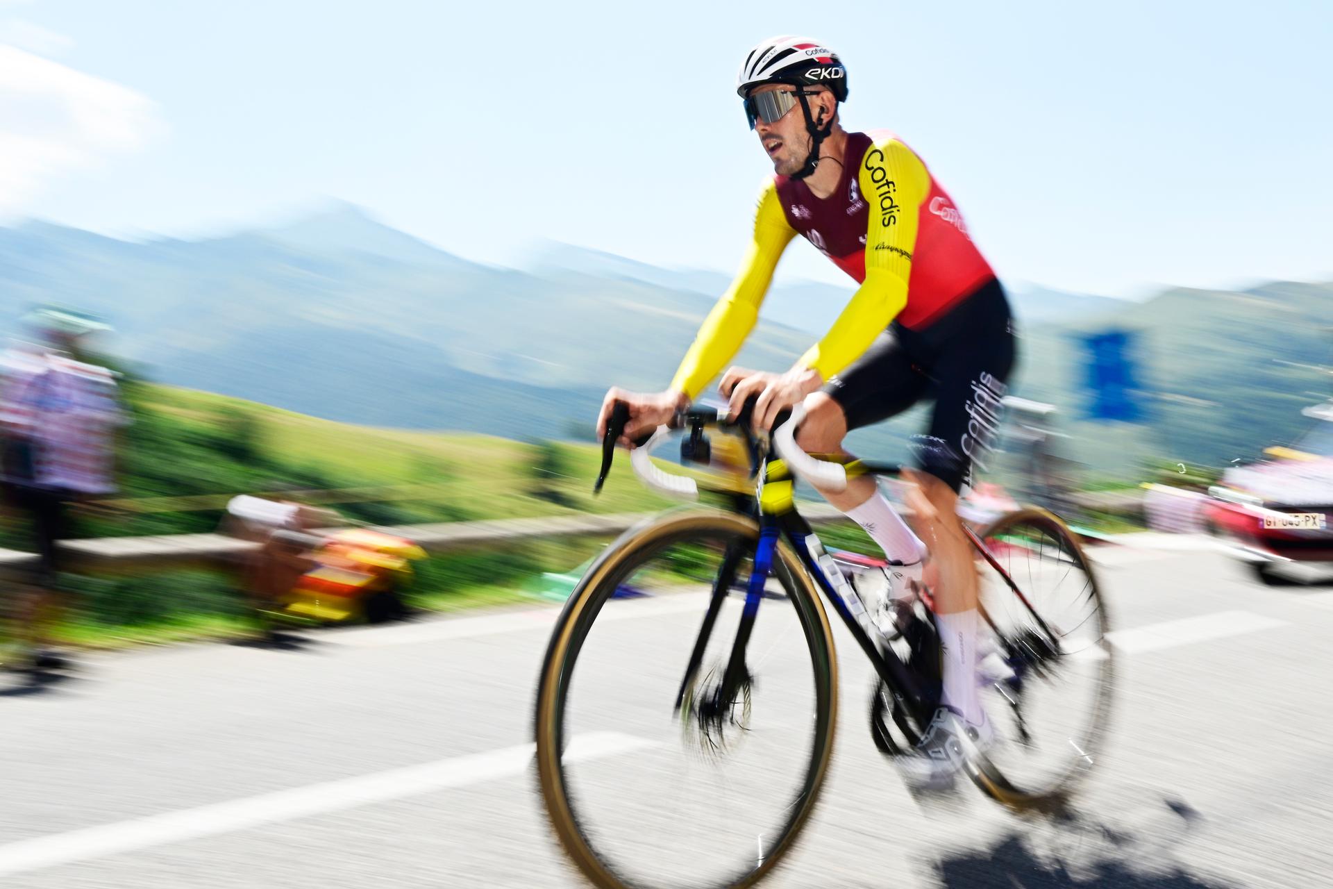 Spanish Alex Aranburu Deva of Cofidis pictured in action during stage 13 of the 2025 Tour de France cycling race, an 11km individual time trial from Loudenvielle to Peyragudes, on Friday 18 July 2025 in France. The 112th edition of the Tour de France starts on Saturday 5 July in Lille, France, and will finish in Paris, France on the 27th of July.   BELGA PHOTO DIRK WAEM