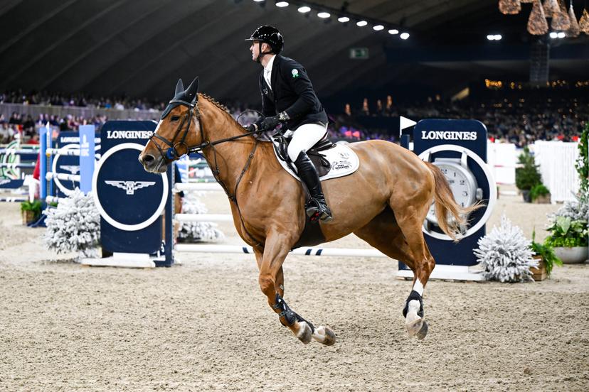 Belgian rider Koen Vereecke with Merryweather Vt Leeuwerikenhof pictured in action during the FEI World Cup Jumping competition at the 'Vlaanderens Kerstjumping - Memorial Eric Wauters' equestrian event in Mechelen on Monday 30 December 2024. BELGA PHOTO TOM GOYVAERTS