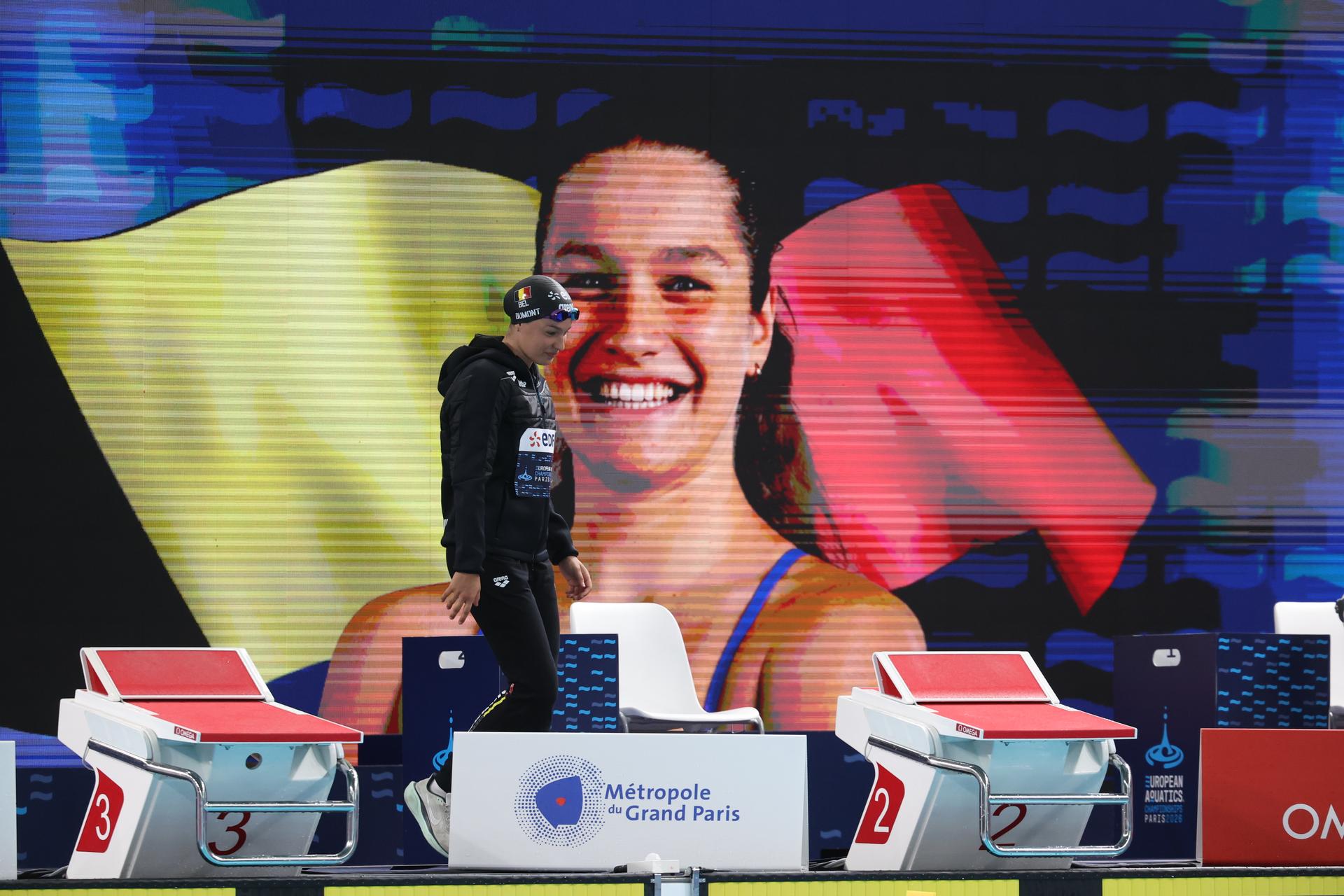 Belgian Sarah Dumont pictured before the final of the women's 200m freestyle event at the fourth day of  the European Aquatics Championships in Paris, France on Thursday 13 August 2026. BELGA PHOTO VIRGINIE LEFOUR