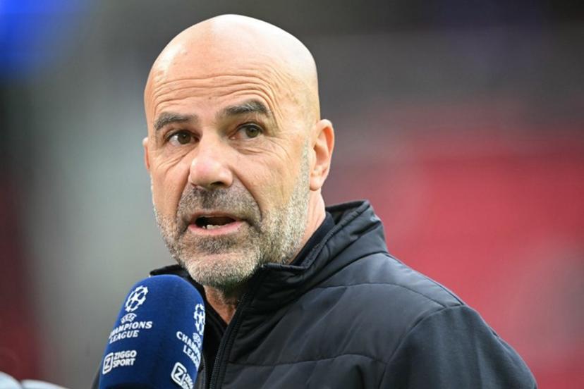 PSV Eindhoven's Dutch coach Peter Bosz speaks to the media before the start of the UEFA Champions League first round day 1 football match between PSV Eindhoven and Union Saint-Gilloise at the Philips Stadium, in Eindhoven on September 16, 2025.   NICOLAS TUCAT / AFP