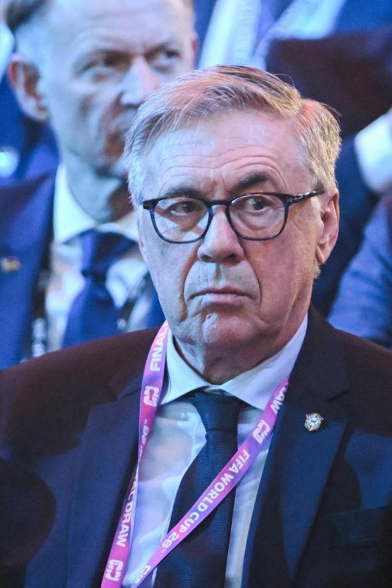 Brazil's Italian head coach Carlo Ancelotti is seen prior the draw for the 2026 FIFA Football World Cup taking place in the US, Canada and Mexico, at the Kennedy Center, in Washington, DC, on December 5, 2025.  SAUL LOEB / AFP