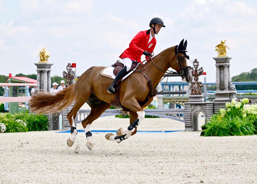 Belgian rider Gilles Thomas and his horse Ermitrage Kalone pictured in action during the Equestrian Jumping Team final at the Paris 2024 Olympic Games, on Friday 02 August 2024 in Paris, France. The Games of the XXXIII Olympiad are taking place in Paris from 26 July to 11 August. The Belgian delegation counts 165 athletes competing in 21 sports. BELGA PHOTO DIRK WAEM