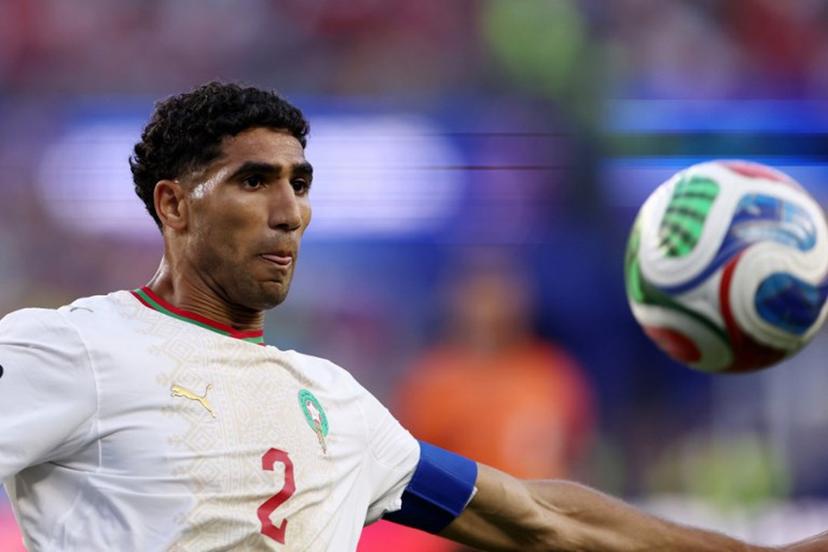 Morocco's defender #02 Achraf Hakimi eyes the ball during the 2026 World Cup Group C football match between Scotland and Morocco at the Boston Stadium in Foxborough on June 19, 2026.   FRANCK FIFE / AFP