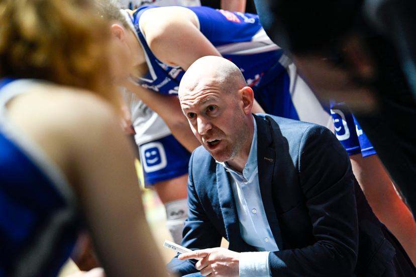 Mechelen's head coach Arvid Diels pictured during a basketball match between Castors Braine and Kangoeroes Mechelen, Saturday 11 March 2023 in Brussels, the final of the women's Belgian Basketball Cup. BELGA PHOTO TOM GOYVAERTS