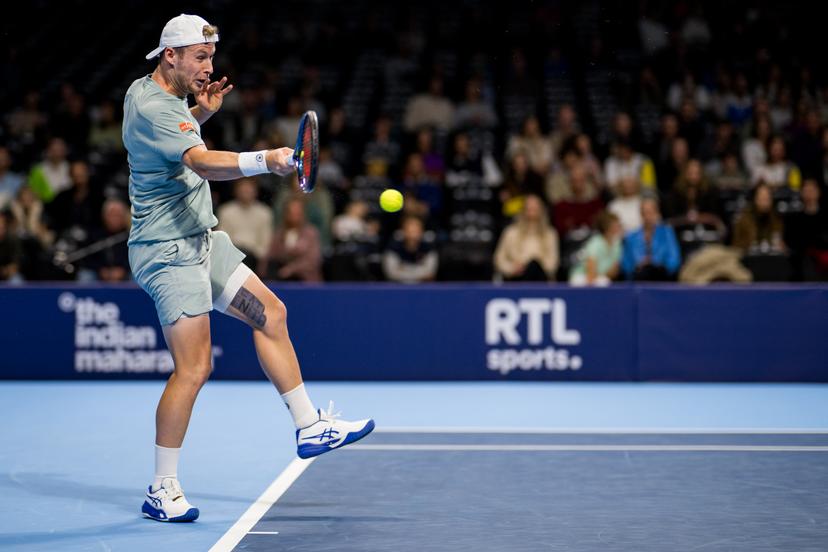 Belgian Gauthier Onclin pictured in action during the European Open ATP tennis tournament in Brussels, on Sunday 12 October 2025. This year's edition of the tournament is taking place from 12 to 19 October 2025. BELGA PHOTO JASPER JACOBS