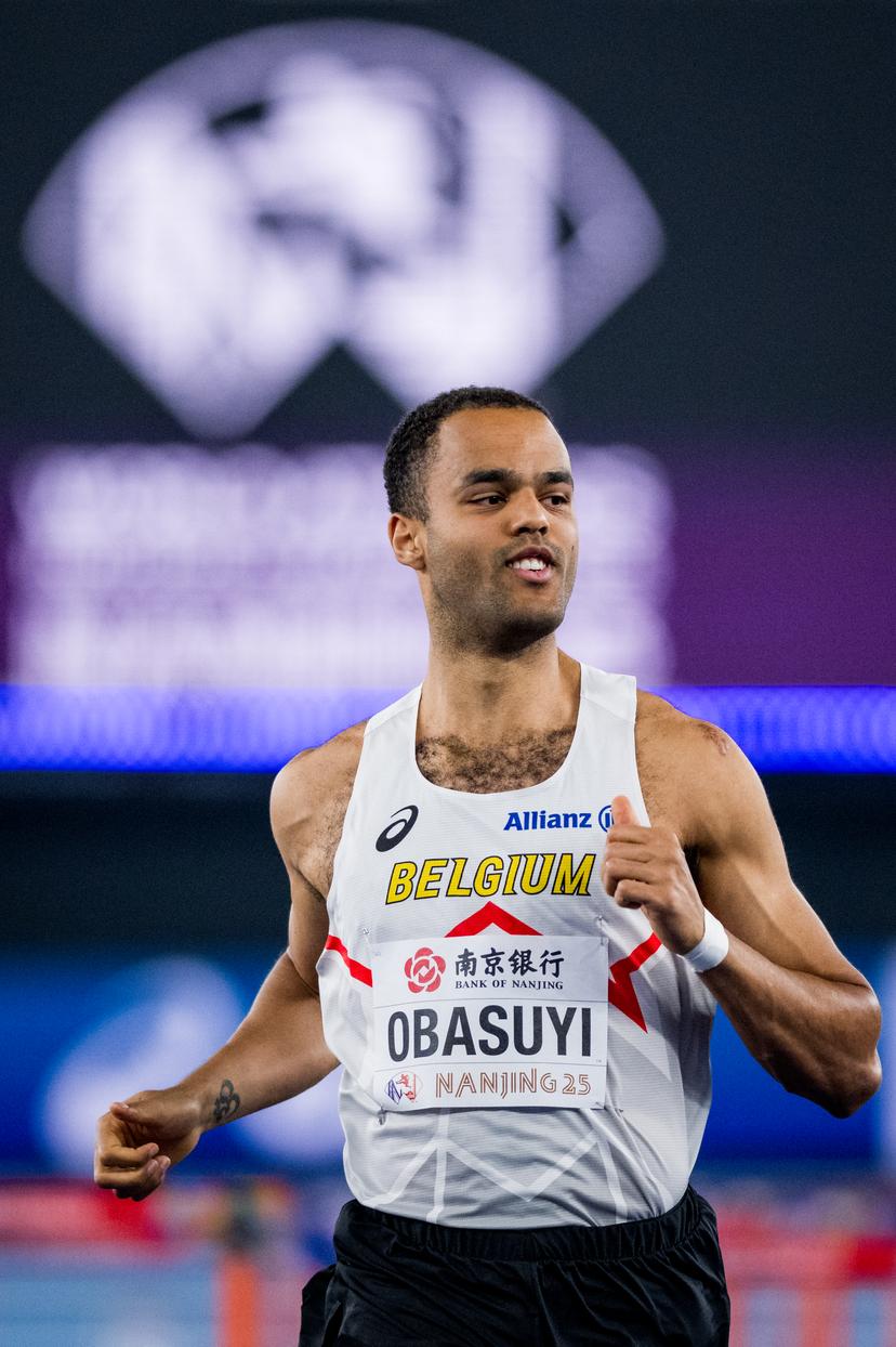 Belgian Michael Obasuyi pictured in action during the men's 60m hurdles, at the World Athletics Indoor Championships, in Nanjing, China, Saturday 22 March 2025. The championships take place from 21 to 23 March. BELGA PHOTO JASPER JACOBS