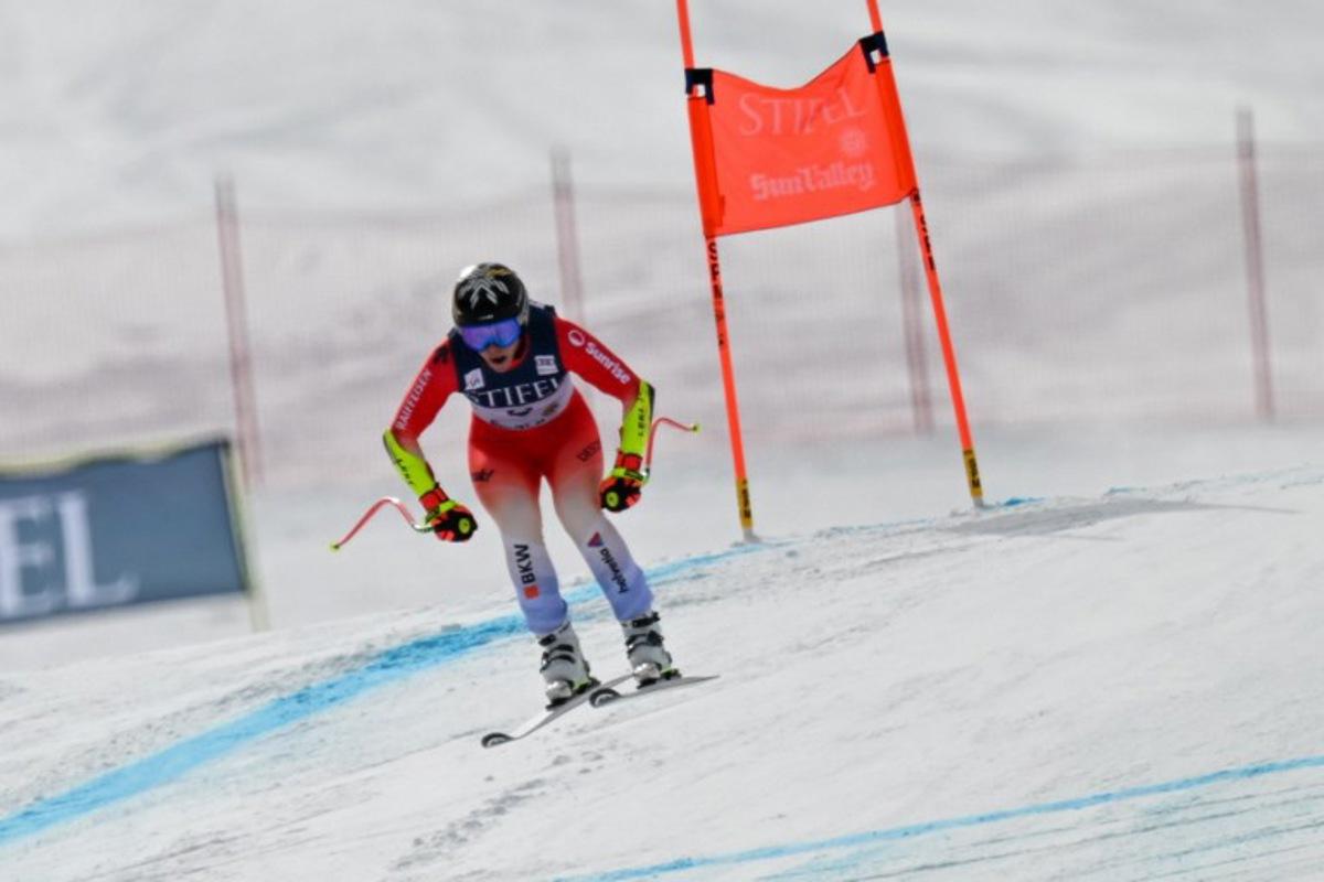 Switzerland's Lara Gut-Behrami skis during the women's downhill training at the Audi FIS Ski World Cup Sun Valley Finals in Sun Valley, Idaho on March 21, 2025  Patrick T. Fallon / AFP