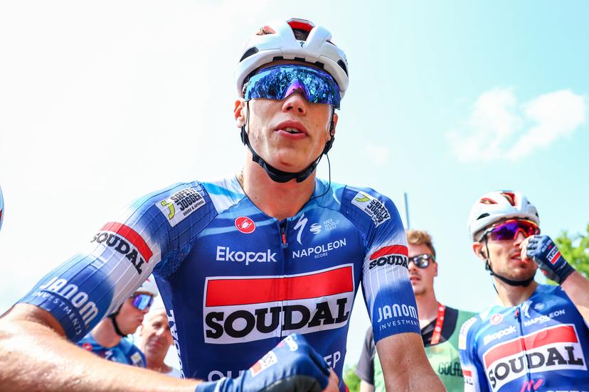 French Paul Magnier of Soudal Quick-Step pictured after winning the Elfstedenronde one day cycling race, race 4 (out of 8) of the Lotto Belgium Cup, 196 km with start and finish in Brugge, Sunday 15 June 2025. BELGA PHOTO DAVID PINTENS