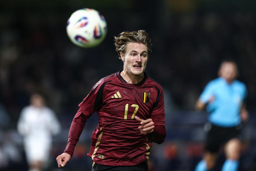 Belgium's Romeo Vermant pictured in action during a soccer game between the U21 youth team of the Belgian national team Red Devils and the U21 of Denmark, in Westerlo, on Tuesday 14 October 2025, game 3 (out of 8) of the qualifications for the 2027 UEFA European Under21 Championship. BELGA PHOTO BRUNO FAHY