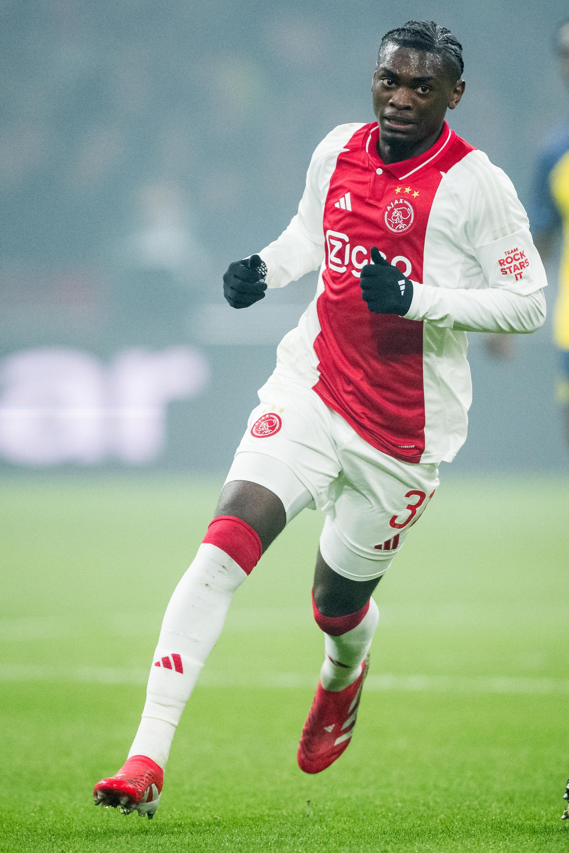 Ajax' Jorthy Mokio pictured in action during a soccer match between Dutch AFC Ajax and Belgian Royale Union Saint-Gilloise, Thursday 20 February 2025 in Amsterdam, the Netherlands, the return leg of the Knockout phase play-offs of the UEFA Europa League competition. BELGA PHOTO JASPER JACOBS