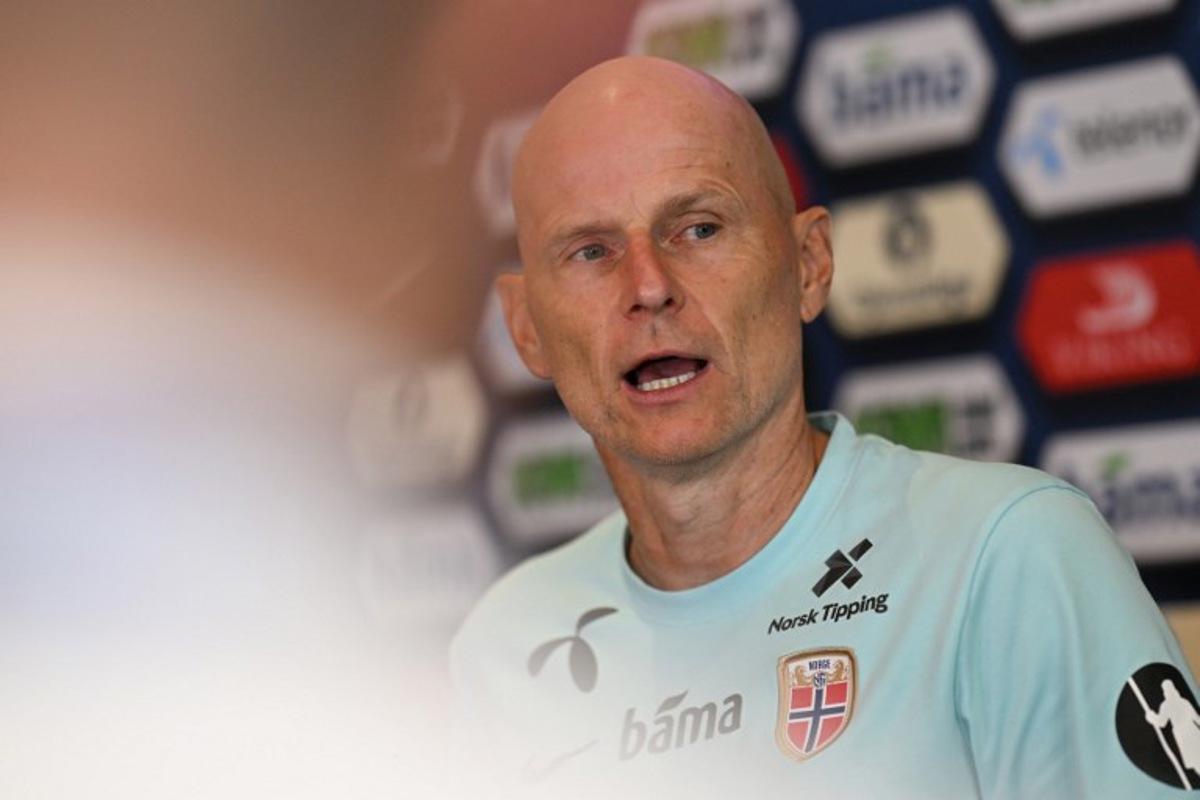 Norway's head coach Stale Solbakken gives a press conference in Montclair, New Jersey, on July, 6, 2026 during the 2026 World Cup football torunament.  MAURO PIMENTEL / AFP