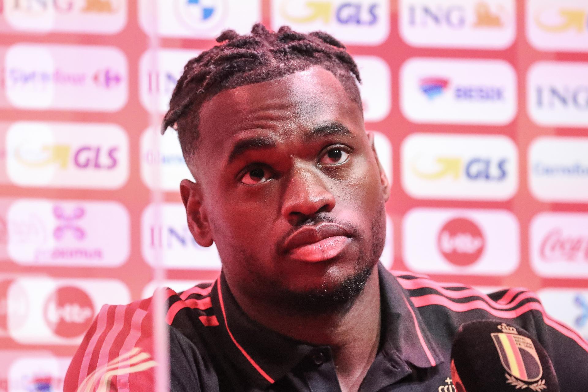 Landry Dimata pictured during a press conference after a training session of Belgian national soccer team the Red Devils, Tuesday 01 September 2020 in Tubize. The team is preparing for the Nations League international competition. BELGA PHOTO BRUNO FAHY