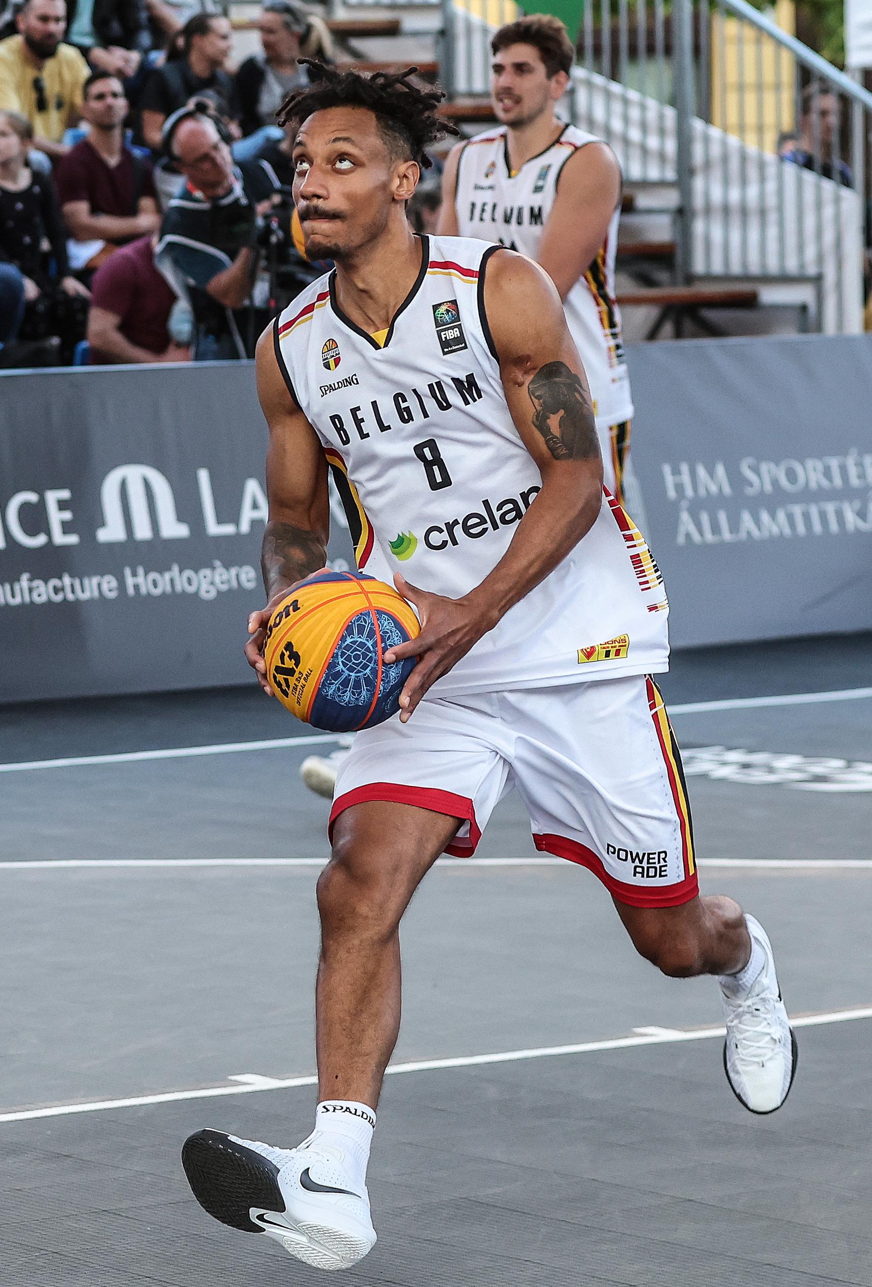 Belgian Dennis Donkor is pictured in action during a third game in the group stage between Belgium and Poland in the group D at the Olympic qualification tournament for the 2024 Olympics, in Debrecen, Hungary, Saturday 18 May 2024. BELGA PHOTO NIKOLA KRSTIC
