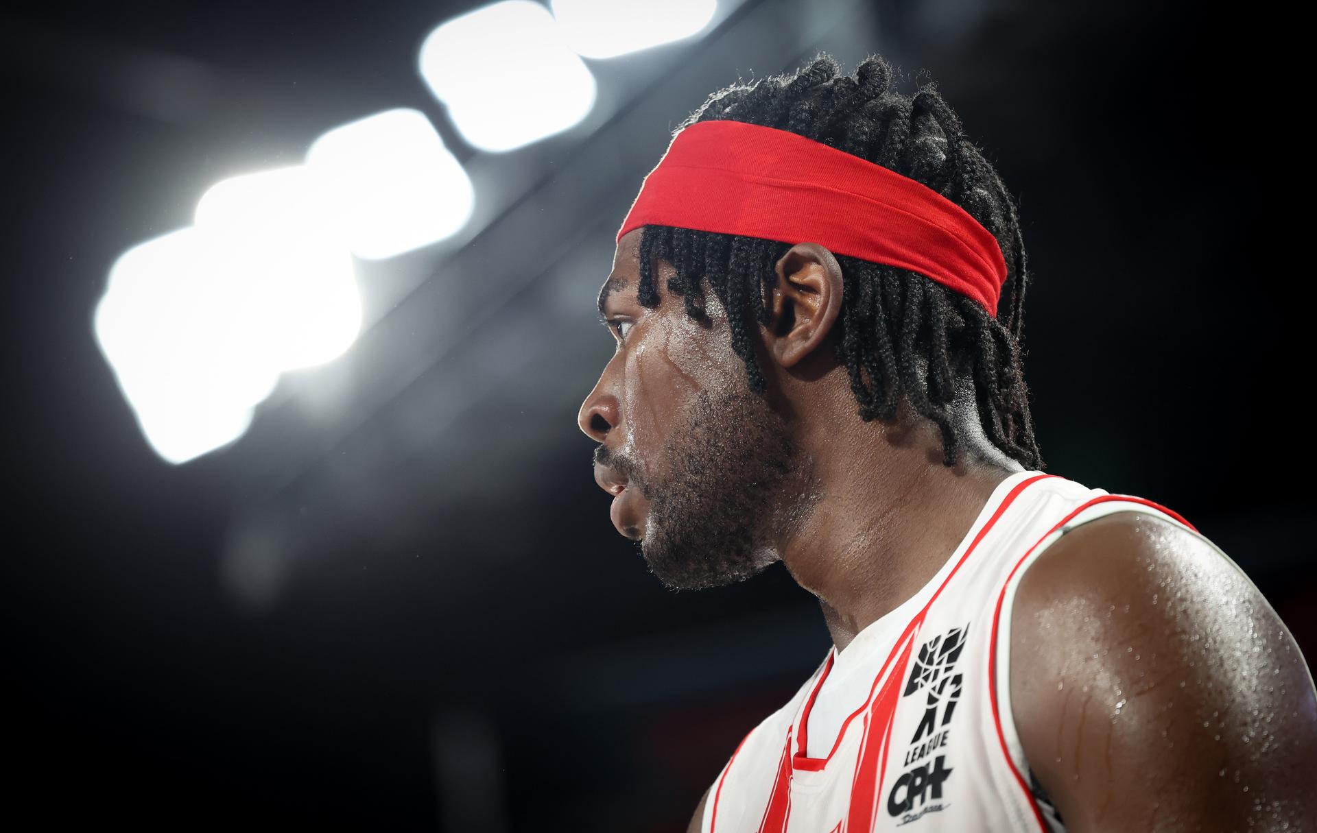 Spirou's Archange Izaw Bolavie pictured during a basketball match between Spirou Charleroi and Leuven Bears, Thursday 17 April 2025 in Charleroi, on day 33 of the 'BNXT League' Belgian and Dutch first division basket championships. BELGA PHOTO VIRGINIE LEFOUR
