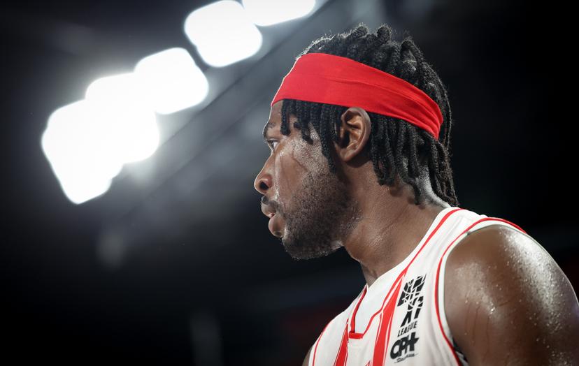 Spirou's Archange Izaw Bolavie pictured during a basketball match between Spirou Charleroi and Leuven Bears, Thursday 17 April 2025 in Charleroi, on day 33 of the 'BNXT League' Belgian and Dutch first division basket championships. BELGA PHOTO VIRGINIE LEFOUR