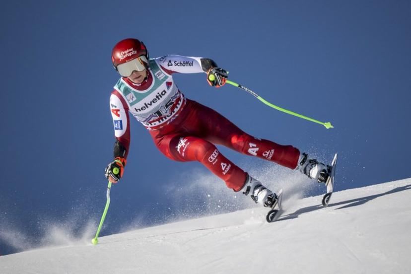 Austria's Cornelia Huetter competes in the Women's Super G event of the FIS Alpine Skiing World Cup 2025-2026, in St. Moritz, south-eastern Switzerland on December 14, 2025.  Fabrice COFFRINI / AFP