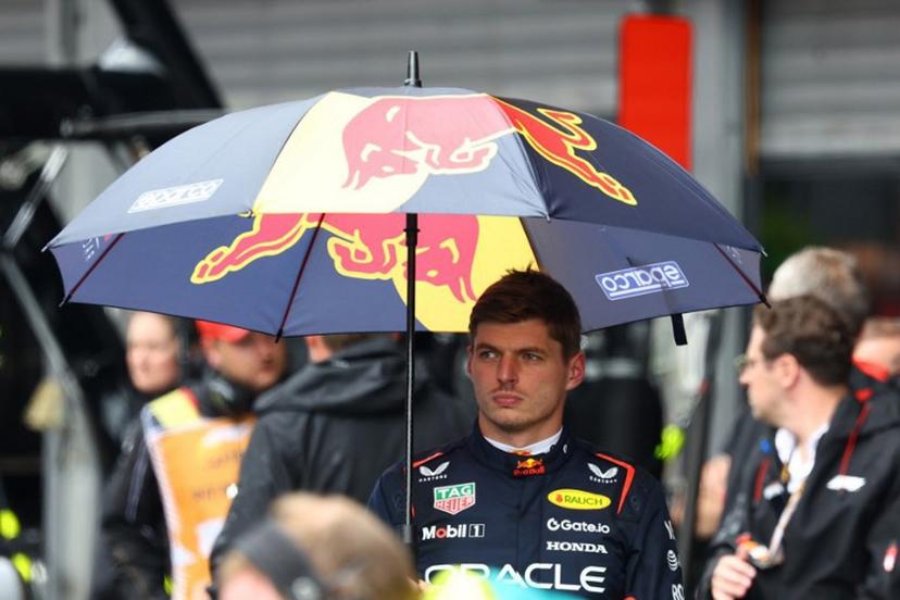 Red Bull Racing's Dutch driver Max Verstappen looks on after a red flag delayed the start of the Formula One Belgian Grand Prix at the Spa-Francorchamps circuit in Spa, on July 27, 2025.  YVES HERMAN / POOL / AFP