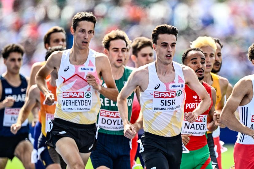 Belgian Ruben Verheyden and Belgian Pieter Sisk pictured in action during the 1500m race on the fifth day of the European Athletics Championships (August 10-18) in Birmingham, United Kingdom, on Friday 14 August 2026. BELGA PHOTO ERIC LALMAND