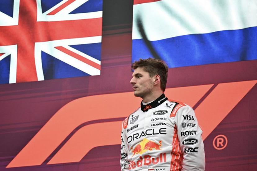 Red Bull Racing's Dutch driver Max Verstappen celebrates on the podium after winning the Formula One Japanese Grand Prix at the Suzuka circuit in Suzuka, Mie prefecture, Japan on April 6, 2025.  Philip FONG / AFP