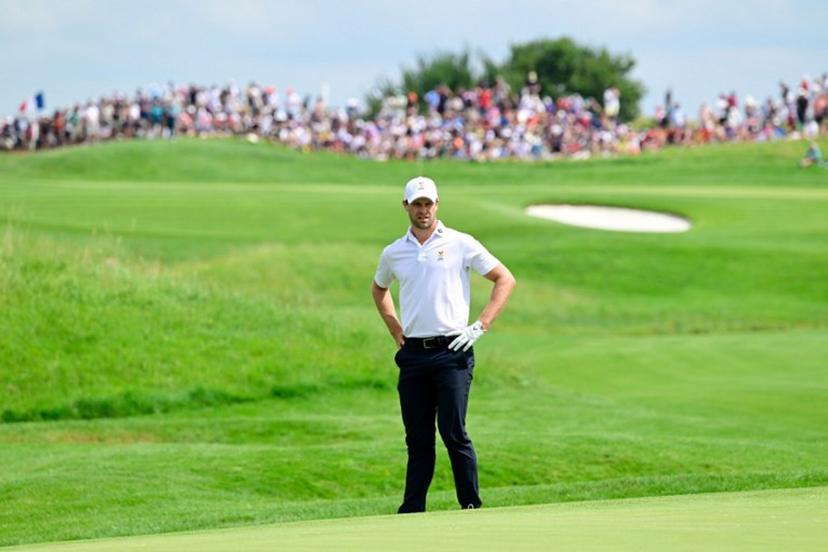 Belgium's Thomas Detry looks on during round 3 of the men's golf individual stroke play of the Paris 2024 Olympic Games at Le Golf National in Guyancourt, south-west of Paris on August 3, 2024.   John MACDOUGALL / AFP