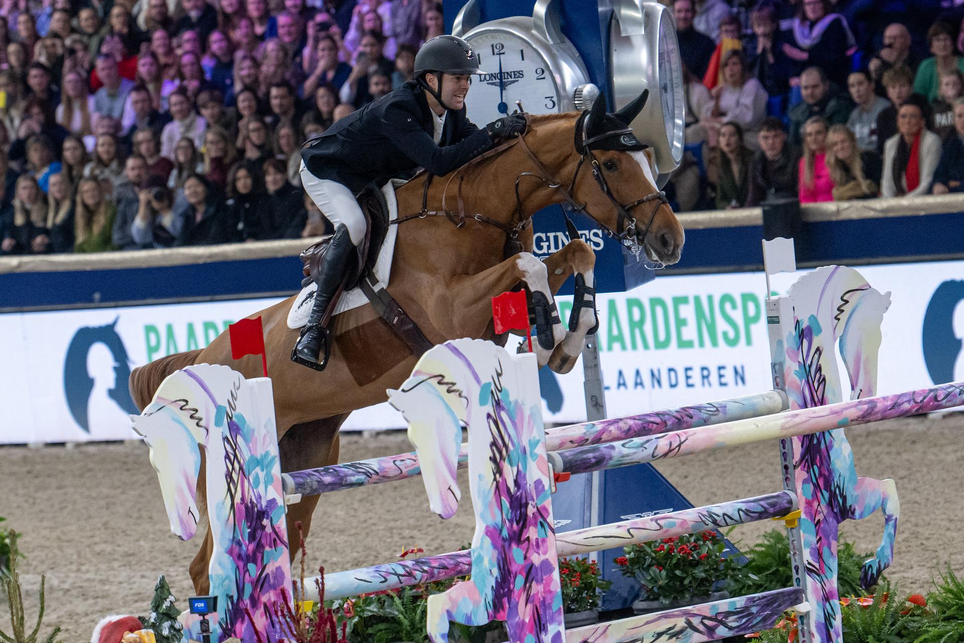 Belgian rider Gilles Thomas with Qalista DN is pictured during the FEI World Cup Jumping competition at the "Vlaanderens Kerstjumping" equestrian event in Mechelen on Tuesday 30 December 2025. BELGA PHOTO JONAS ROOSENS
