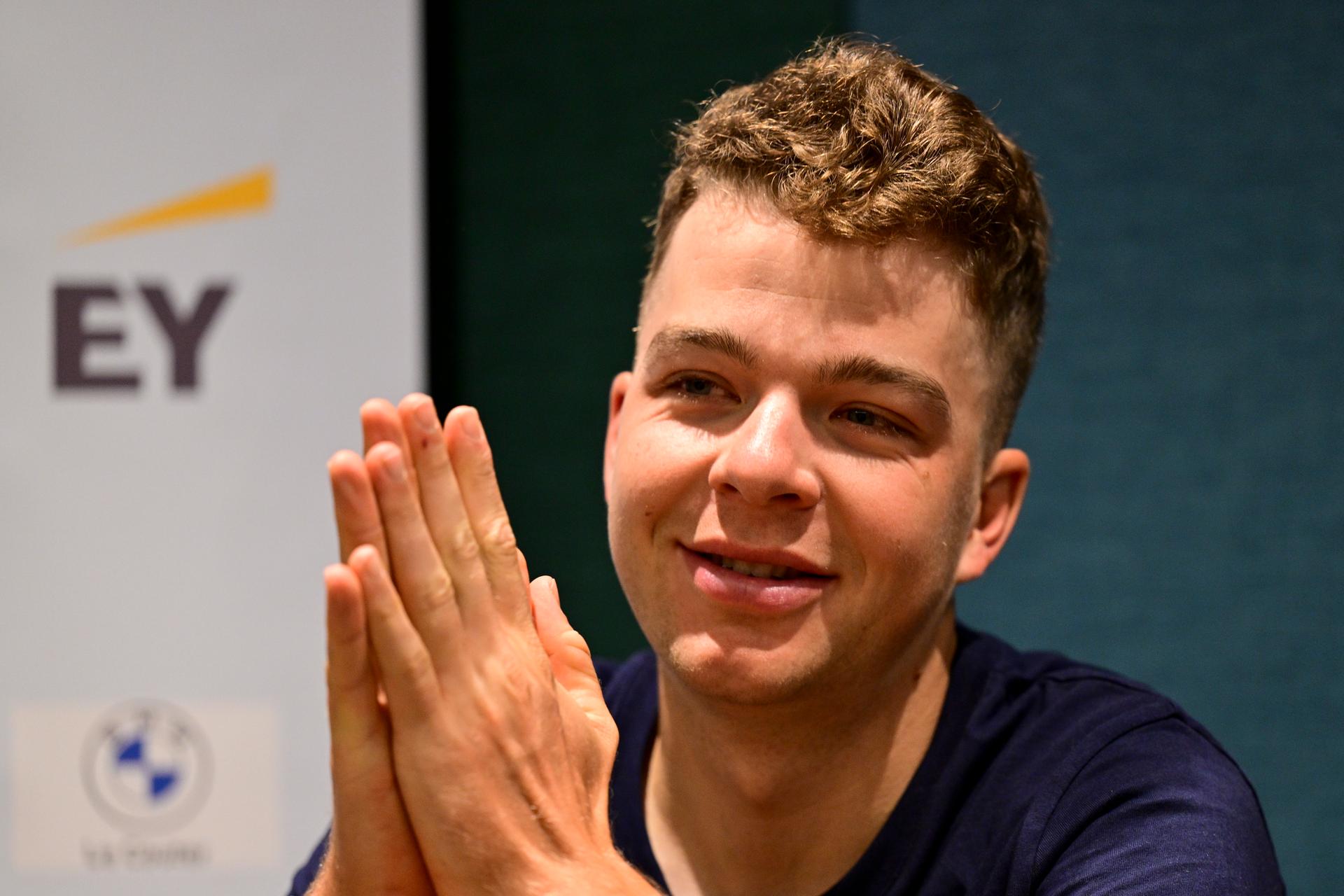 Belgian Florian Vermeersch pictured during a press conference before the cycling road World Championship, in Kigali, Rwanda, Friday 19 September 2025. The road world championships are taking place from 21 to 28 September. BELGA PHOTO DIRK WAEM