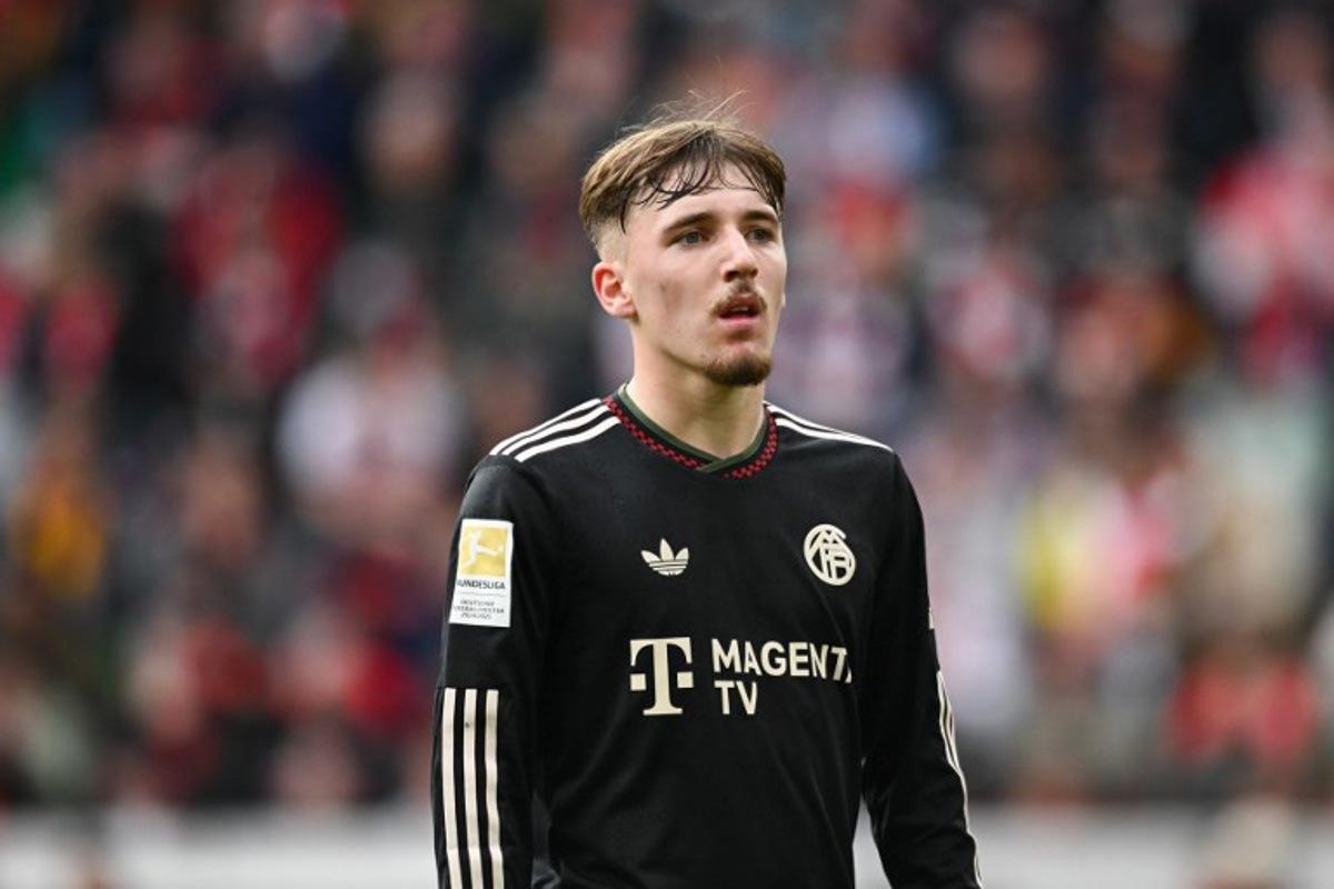 Bayern Munich's German midfielder #42 Lennart Karl during the German first division Bundesliga football match between SC Freiburg and FC Bayern Munich in Freiburg, southern Germany, on March 4, 2026.  Silas STEIN / AFP