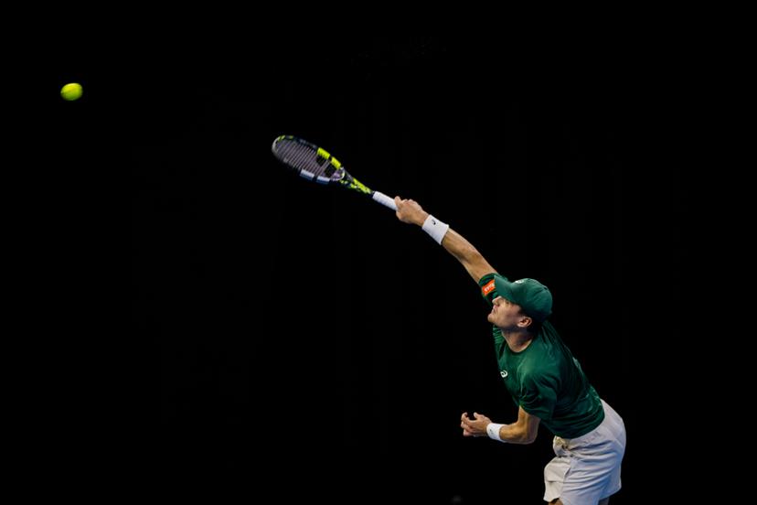 Belgian Raphael Collignon pictured in action during the European Open ATP tennis tournament in Brussels, on Monday 13 October 2025. This year's edition of the tournament is taking place from 12 to 19 October 2025. BELGA PHOTO JASPER JACOBS