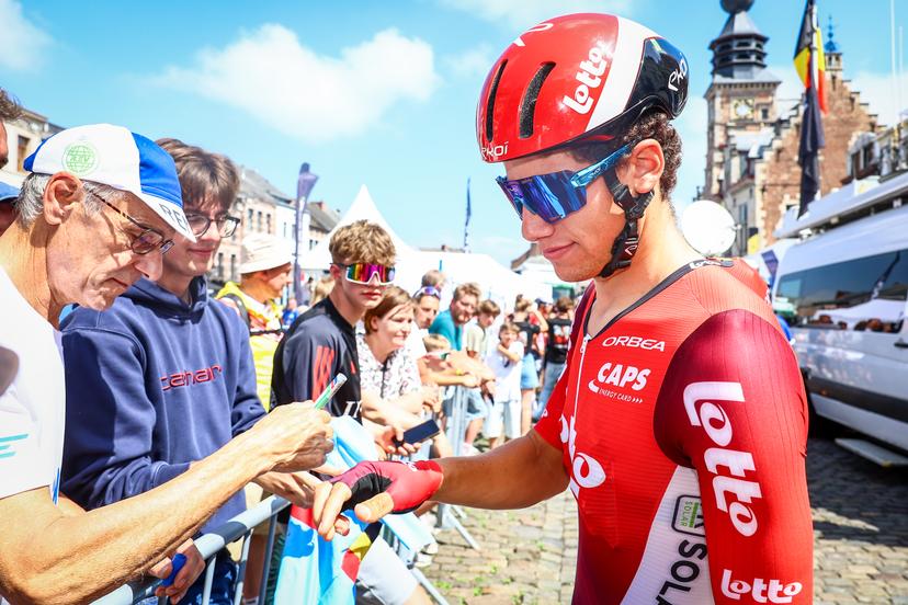 Belgian Alec Segaert of Lotto Cycling Team pictured before the men's elite road race of the Belgian Cycling Championships, 230km from and to the Grand Place square in Binche on Sunday 29 June 2025. BELGA PHOTO DAVID PINTENS