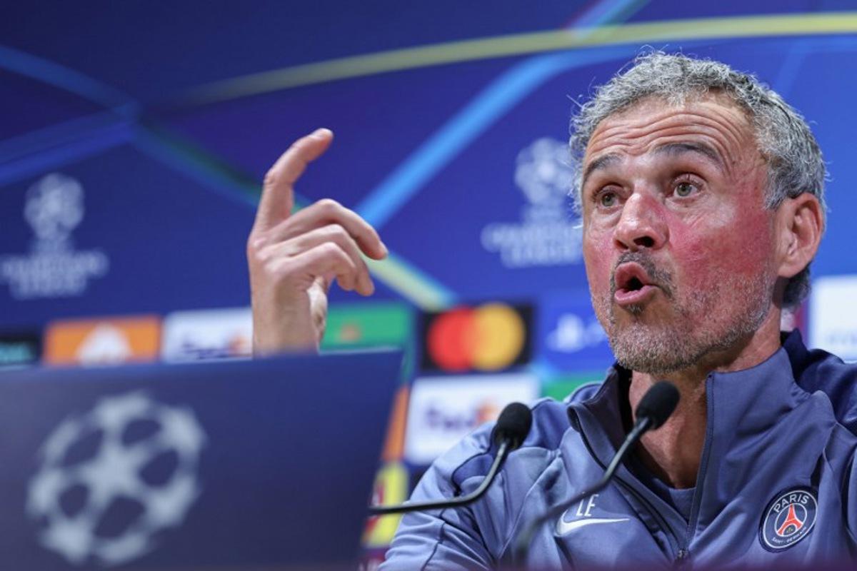 Paris Saint-Germain's Spanish coach Luis Enrique addresses media representatives during a press conference at the Campus Paris Saint-Germain in Poissy, on the western outskirts of Paris on April 7, 2026, on the eve of the UEFA Champions League quarter-final first leg football match against Liverpool F.C.  FRANCK FIFE / AFP