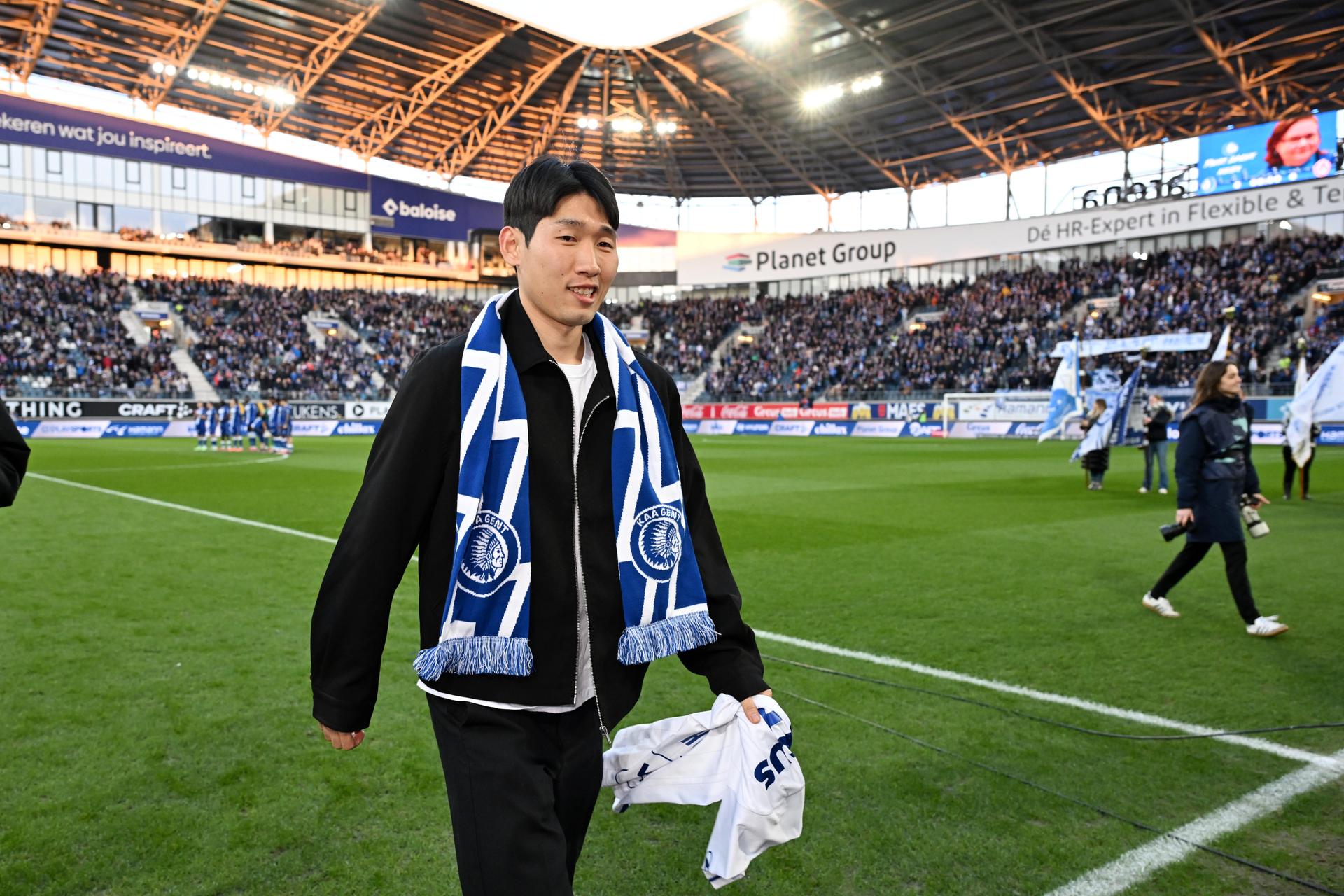 Former AA Gent player Hong Hyun-seok is pictured before a soccer game between KAA Gent and KV Kortrijk, Sunday 16 March 2025 in Gent, on day 30 of the 2024-2025 season of the "Jupiler Pro League" first division of the Belgian championship. BELGA PHOTO MAARTEN STRAETEMANS