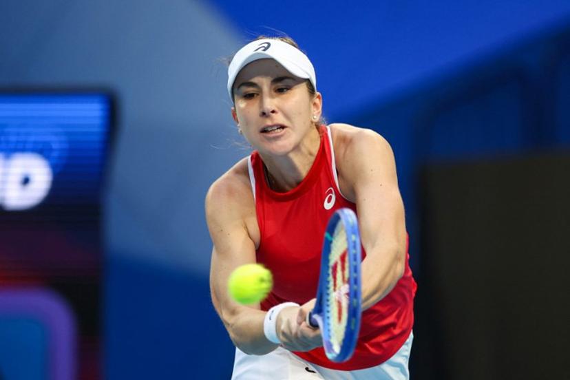 Switzerland's Belinda Bencic hits a return to Argentina's Solana Sierra during their women's single match at the United Cup tennis tournament in Perth on January 7, 2026.  Antony DICKSON / AFP