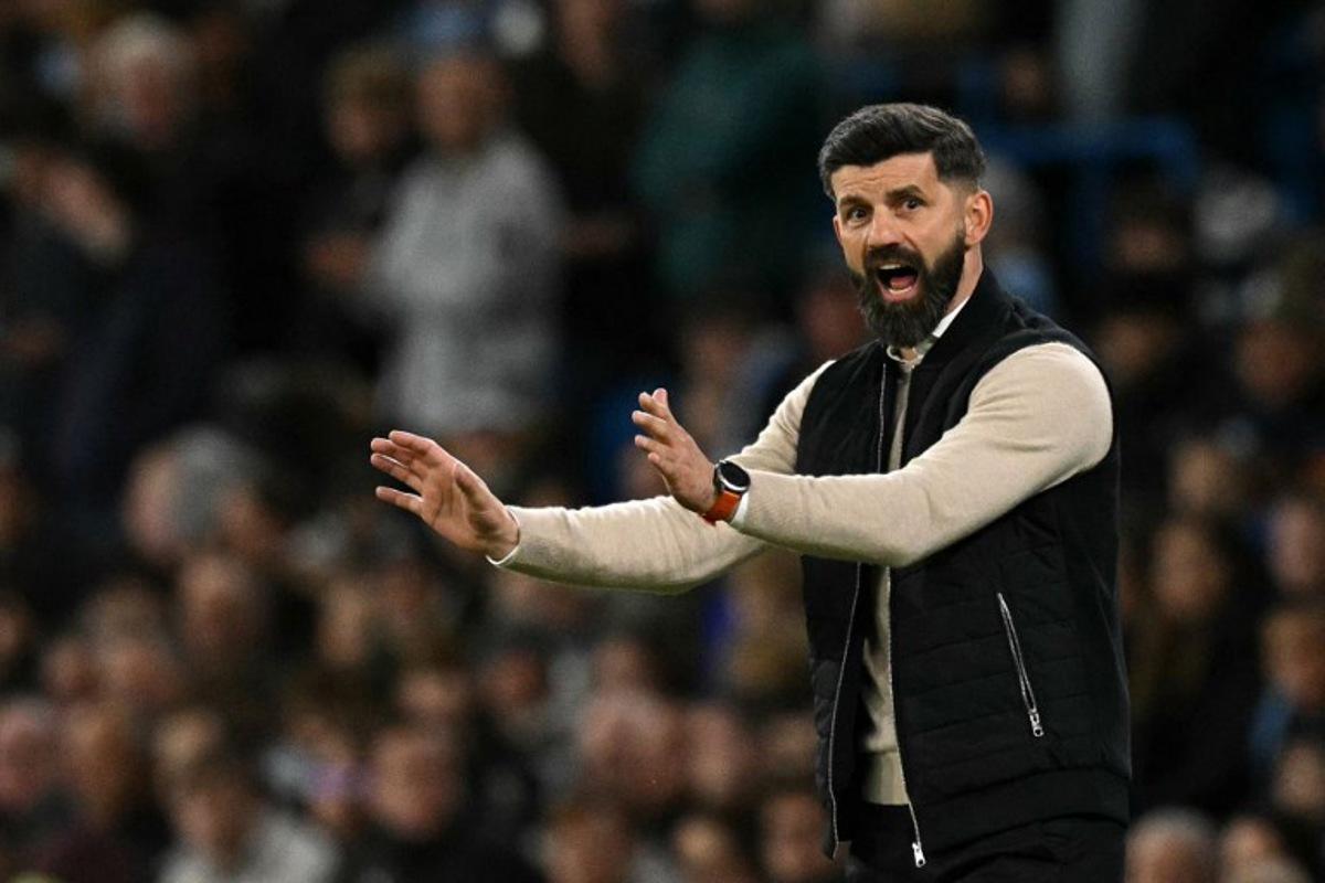 Plymouth's Bosnian-born Austrian head coach Miron Muslic shouts instructions to the players from the touchline during the English FA Cup fifth round football match between Manchester City and Plymouth Argyle at the Etihad Stadium in Manchester, north west England, on March 1, 2025.  Oli SCARFF / AFP