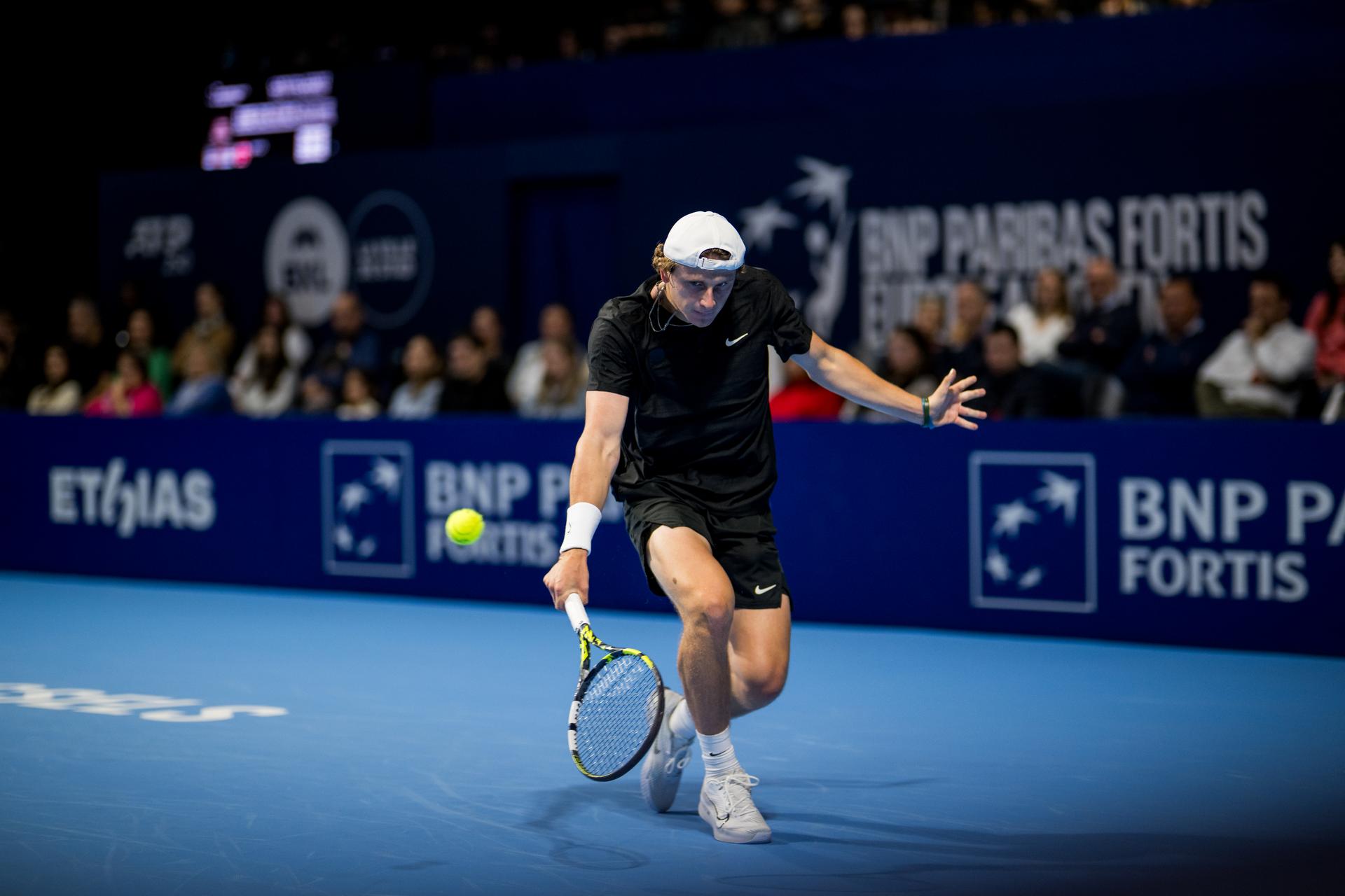 Belgian Alessio Basile pictured in action during the European Open ATP tennis tournament in Brussels, on Sunday 12 October 2025. This year's edition of the tournament is taking place from 12 to 19 October 2025. BELGA PHOTO JASPER JACOBS