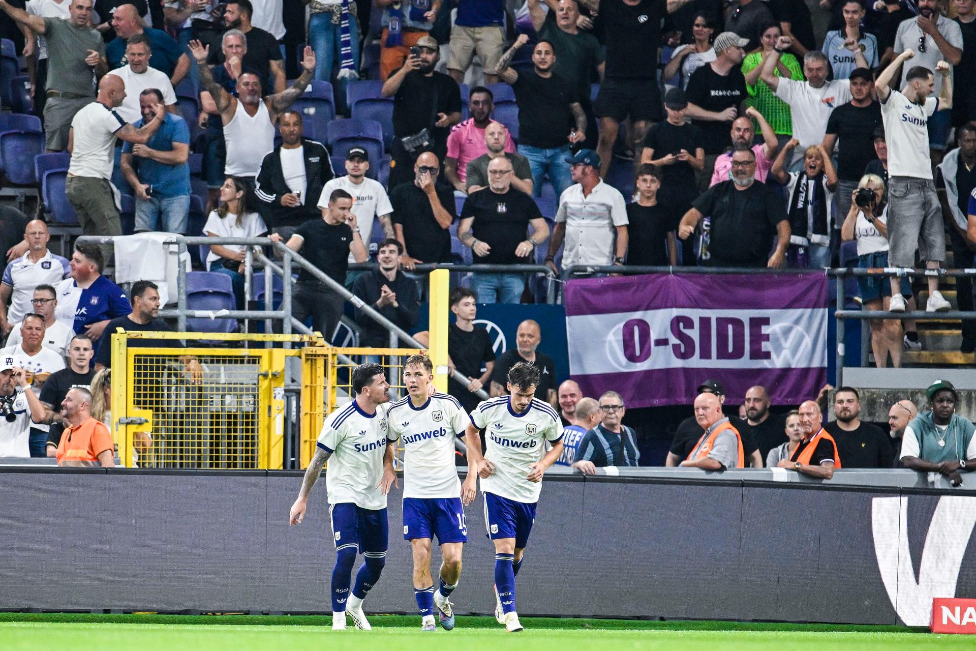 Anderlecht's Danylo Sikan celebrates after scoring during a soccer game between Belgian RSC Anderlecht and Swedish Hammarby IF, Thursday 30 July 2026 in Brussels, the return leg of the second qualifying round for the UEFA Europa League. The first leg ended in a 1-1 draw. BELGA PHOTO TOM GOYVAERTS