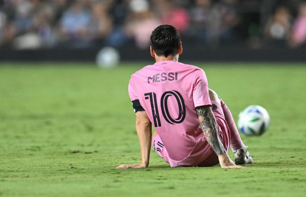 Inter Miami's Argentine forward #10 Lionel Messi gets up after falling during the Major League Soccer (MLS) regular season soccer match between Inter Miami CF and Nashville SC at Chase Stadium in Fort Lauderdale, Florida on July 12, 2025.  CHANDAN KHANNA / AFP