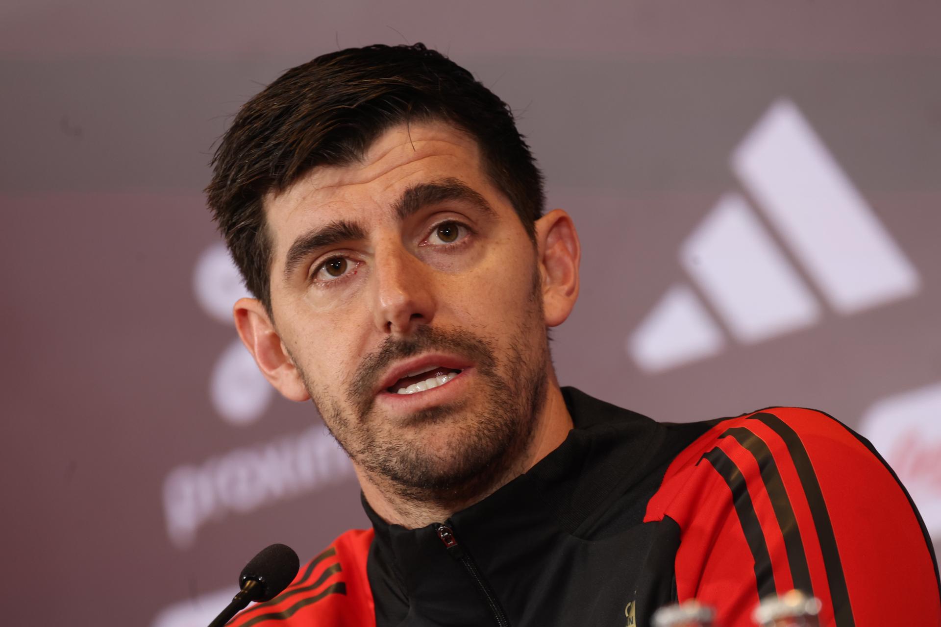 Belgium's goalkeeper Thibaut Courtois pictured during a press conference of Belgian national soccer team Red Devils, Tuesday 18 March 2025 in Tubize, for the upcoming UEFA Nations League games against Ukraine. BELGA PHOTO VIRGINIE LEFOUR