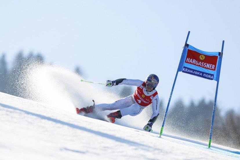 Brazil's Lucas Pinheiro Braathen competes during the first run of the Men's Giant Slalom event, part of FIS Alpine Ski World Cup 2025-2026 in Kranjska Gora, Slovenia, on March 7, 2026.  Jure MAKOVEC / AFP