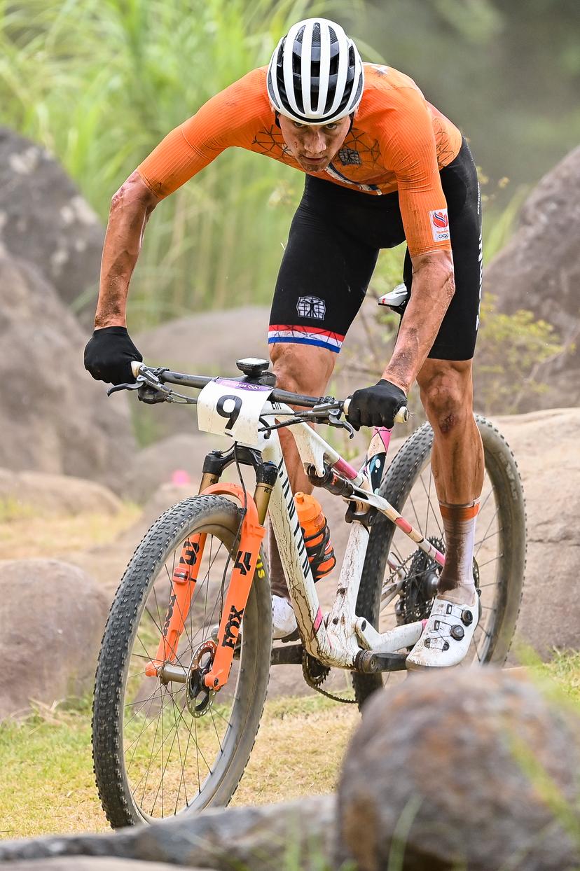 Dutch Mathieu Van der Poel pictured in action during the men final race of the Mountainbike Cross-Country (VTT) event on the Izu track, on the fourth day of the 'Tokyo 2020 Olympic Games' in Tokyo, Japan on Monday 26 July 2021. The postponed 2020 Summer Olympics are taking place from 23 July to 8 August 2021. BELGA PHOTO JASPER JACOBS