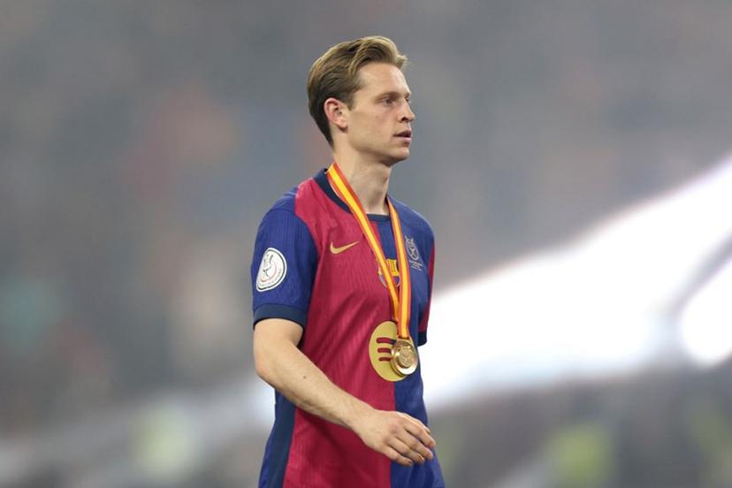 Barcelona's Dutch midfielder #21 Frenkie De Jong walks after receiving his medal at the end of the Spanish Super Cup final football match between Real Madrid and Barcelona at the King Abdullah Sport City in Jeddah on January 12, 2025.  Haitham AL-SHUKAIRI / AFP