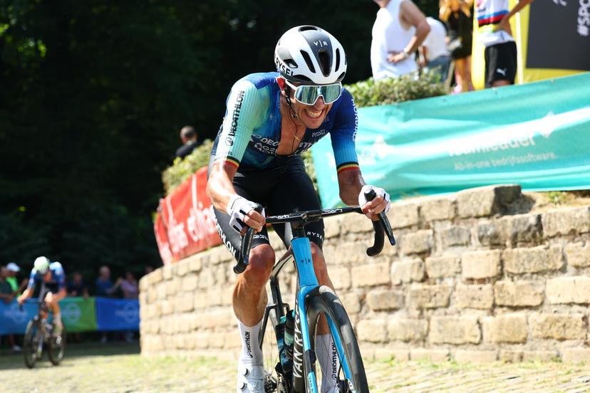 Belgian Dries De Bondt of Decathlon Ag2r La Mondiale Team pictured in action during the fifth and last stage of the 'Renewi Tour' multi-stage cycling race, from Menen to Geraardsbergen (202,5 km) on Sunday 01 September 2024. The five-day race takes place in Belgium and the Netherlands.  BELGA PHOTO DAVID PINTENS