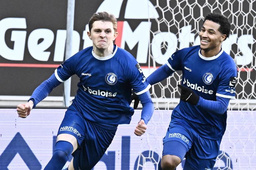 Gent's Max Dean celebrates after scoring the 3-2 goal during a soccer match between KAA Gent and RSC Anderlecht, Sunday 18 January 2026 in Gent, on day 21 of the 2025-2026 'Jupiler Pro League' first division of the Belgian championship. BELGA PHOTO MAARTEN STRAETEMANS