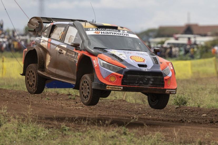 Hyundai Shell Mobis World Rally Team's Belgian driver Thierry Neuville steers his Hyundai i20 N Rally1 with Belgian co-driver Martijn Wydaeghe, during the World Rally Championship (WRC) Safari Rally Kenya Special Stage in Nairobi on March 20, 2025.    SIMON MAINA / AFP